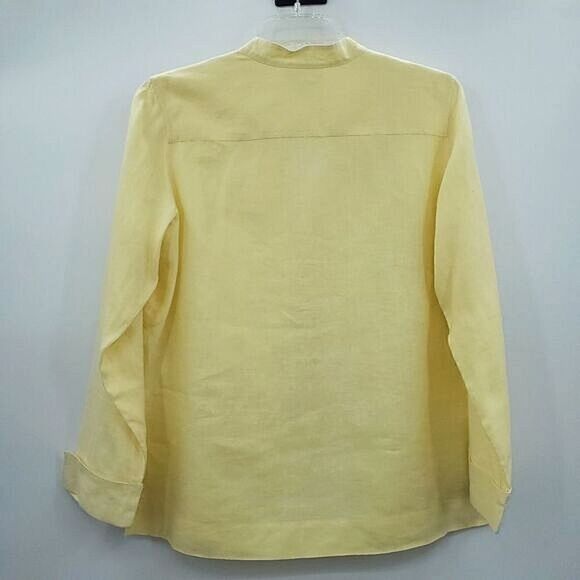 Chadwicks Band Collar Long Sleeve Button Up 100% Linen Blouse Yellow Size Large - Picture 10 of 12
